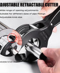 Ratcheting Tubing Cutter For 1/4 To 7/8 Inch Pipes, 2 In 1 Close Quarters Cutter With Deburring Tool in use, adjusting knob