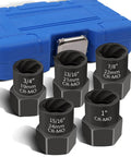Heavy Duty 5-Piece Bolt Extractor Set 1/2 Drive Easy Out Nut And Bolt Remover For Stripped Lug Nuts shown with blue case