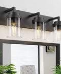 Three Light Matte Black Vanity Light With Clear Glass Shades For Bathroom Mirror Over Vanity 22 Inch Modern Wall Sconces Farmhouse Style Lighting Fixture