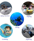 Collage of adventure activities including motorboating, drifting, diving, swimming, and skydiving.