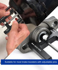 Heavy Duty Aluminum Brake Booster Adjustment Tool With Built In Magnet For Master Cylinder Push Rod Alignment, showing use for precise alignment.