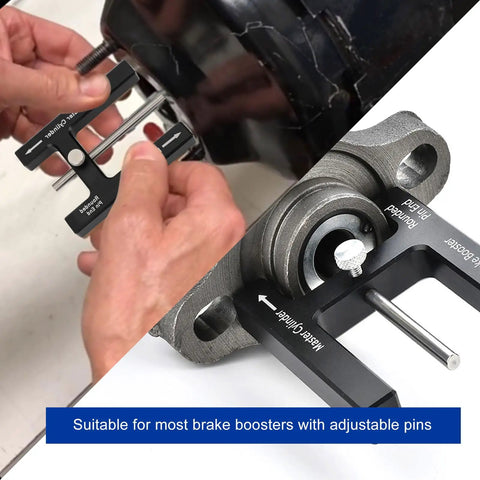 Heavy Duty Aluminum Brake Booster Adjustment Tool With Built In Magnet For Master Cylinder Push Rod Alignment, showing use for precise alignment.