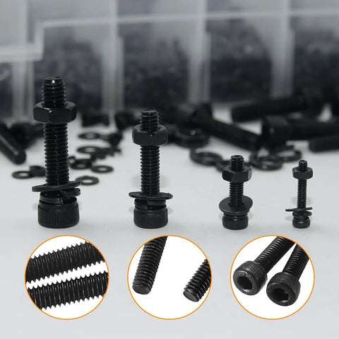 Massive 1780 Pcs Metric Screw Set With M2 M3 M4 M5 Bolts Alloy Steel Black Finish Includes Nuts Washers Hex Socket for DIY Projects.