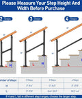 Sturdy Metal Wood Grain Handrail For 3 Step Outdoor Stairs Built Tough For Elderly Grip Help And Fall Prevention Zero Sweat Diy Mounting For Back Porch Upgrade Your Daily Safety Routine sizing guide for 2, 3, and 4 step installations