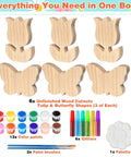 Spring Wood Cutouts Painting Kit 6 Pack Tulip And Butterfly Shapes Unfinished Blank Wood Slices With Art Supplies
