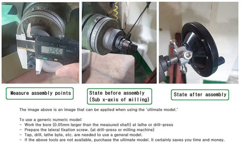 Four Inch Handwheel With Half Inch Bore Heavy Duty Crank Handle for table saw installation process showing measurement and assembly steps