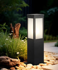 Modern Outdoor Bollard Pathway Lights Rock Solid Black Aluminum Yard Walkway Lamps With Waterproof White Glass hardwired in garden.