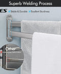 Close-up of Ultra Sturdy 15.5 Inch Four-Arm Swivel Towel Rack For Wall Mount, displaying welding process, SUS304 stainless steel, Model A2104S4L40-2.