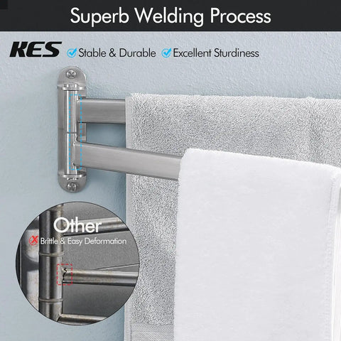 Close-up of Ultra Sturdy 15.5 Inch Four-Arm Swivel Towel Rack For Wall Mount, displaying welding process, SUS304 stainless steel, Model A2104S4L40-2.
