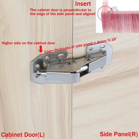 4 Inch Hidden Cabinet Hinges Kit 6 Pack For Frameless Doors 90 Degree Concealed Surface Mount Kitchen Cupboard Hinges With Screws Brushed Stainless Steel Durable Mounting And Easy Install installed on wood cabinet door