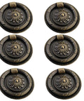 Vintage Oil Rubbed Bronze Ring Pulls for Cabinets and Drawers, 2 Inch Diameter, Antiqued Copper Color Floral Pattern, 6 Pack
