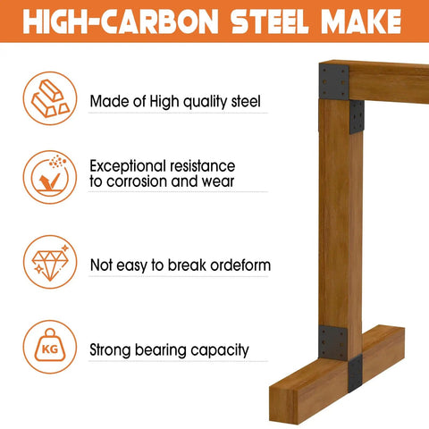 Heavy Duty 4x4 Post Bracket Kit For Wood Decks, 4 Pack With 14 Gauge Steel Base in use on wooden post frame, highlighted features.