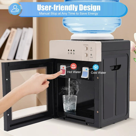 Countertop Water Dispenser Hot And Cold Water Cooler 110V 500W Quick Heat And Efficient Chill with user hand pressing button