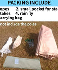 Packing contents for Heavy Duty Waterproof Rain Fly For Bell Tent Yurt Shelter, including ropes, stakes and rain fly.