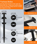 Heavy Duty Nylon Universal Zip Tie Buckles for Cars showcasing various hole fittings with dimensions and installation examples