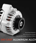 Alternator For Honda Accord 2003 V6 3.0L 12V 105A Clockwise 6 Groove Pulley New OE Equivalent Auto Electrical Part Direct Fit Replace 31100RCAA01 31100RCAA01RM 10480497 showing close-up view with black pulley and aluminum alloy body, highlighting durability features of heat dissipation.