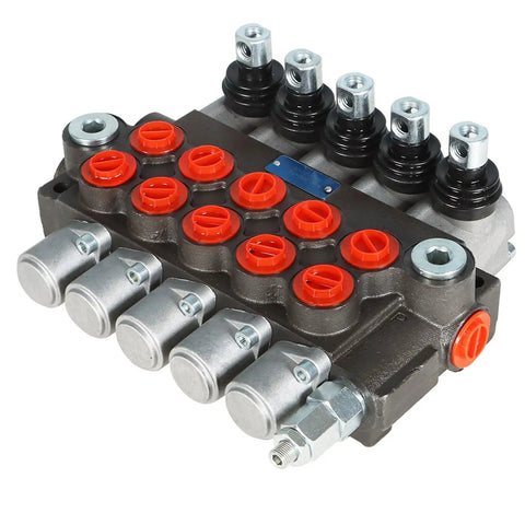 Five Spool Adjustable Hydraulic Directional Control Valve Monoblock For Tractor Loader 13 GPM 3600 PSI Cast Iron Heavy Duty Construction