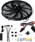 Street Ready 16 Inch Electric Radiator Cooling Fan With Smart Thermostat Wiring Switch And Relay Kit, includes motor, wiring, and hardware.