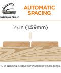 Marksman Pro-X1 Deck Fastening Kit with 1/16 in spacing diagram for installing wood decks