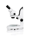 Binocular Zoom Stereo Microscope With 0.7x-4.5x Primary Zoom And 7x-45x Magnification, 10x Widefield Eyepieces, Top And Bottom LED Illumination, Track Stand, Built For DIY Probing, Lab Work, And Classroom Use, white side view