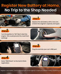 Four-step guide on using Ford Lincoln Mercury FD700 OBD2 Scanner All In One Full System Diagnostic Tool for battery registration.