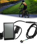 5 Pin E Bike LCD Display Screen For Electric Scooters And Bikes, Speedometer Panel With Control shown with a cyclist in background.