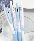 Four Pack Cute Retractable Gel Pens Blue Star 0.5mm Fine Point Black Ink set in a glass, featuring bowknot design.
