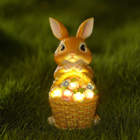 Outdoor Garden Solar Rabbit Light Statue With Lit LED Lighting Hand Painted Resin Bunny Decor for patio lawn use