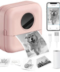 No Sweat Portable Mini Sticker Printer And Slick Inkless Thermal Maker With Effortless Bluetooth Sync For Quick Journaling Labels Study Flashcards And Casual Diy Wall Decals In Fresh Pink printing a photo with smartphone app displayed.