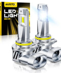 9005 HB3 LED Headlight Bulbs Pair, Straight Fire 40000 Lumens Crisp White Light, Plug And Drop Instant Setup, Zero Glare High Beam Auto Lighting, Own The Road Roll Smooth, 2 Pack with two bulbs and packaging.