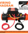 Wiring diagram of Zesuper 12V Electric Winch Control Box Solenoid Relay Kit, showing connections for winch with labels.