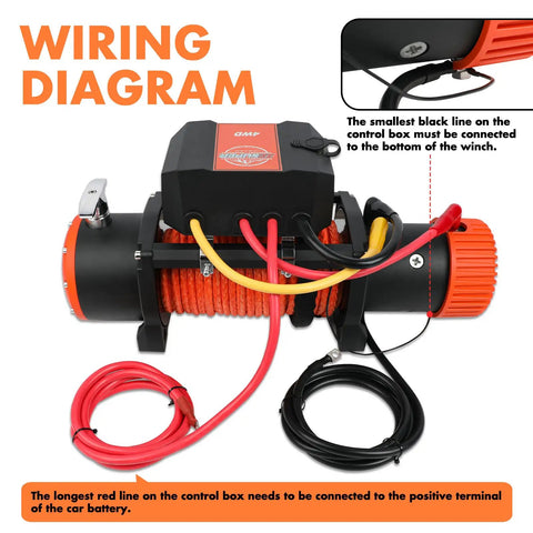 Wiring diagram of Zesuper 12V Electric Winch Control Box Solenoid Relay Kit, showing connections for winch with labels.