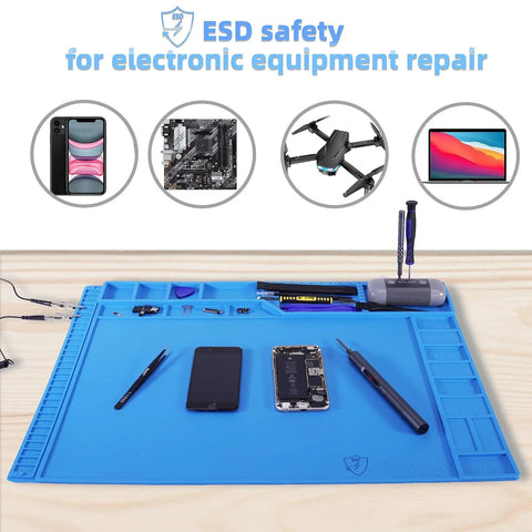 Pro Grade Large Anti Static Mat With Grounding Accessories ESD Safe Heat Resistant Silicone Soldering Mat Magnetic Work Pad