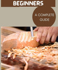 Cover of 'Beginner Woodworking And Carving Guide: A Step-By-Step, No-Fluff Handbook To Master Wood Carving, Easy Projects' showing carving tools and hand.