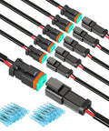 2 Pin DT Waterproof Electrical Connectors Kit 16AWG with male and female plugs and heat shrink butt terminals for automotive use