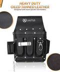 Oiled Tanned Heavy Duty Tool Belt Pouch Four Pocket Design With Pro Grade Leather And Riveted Reinforcements, front view