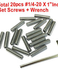 20-Piece 1/4-20 By 1 Inch Stainless Steel Hex Socket Set Screws With Allen Head Grub Style 304 Stainless Steel Includes Wrench