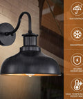 Gooseneck Barn Light Outdoor Wall Sconce with black finish and gold interior, shown in rain, illustrating waterproof and durable design.