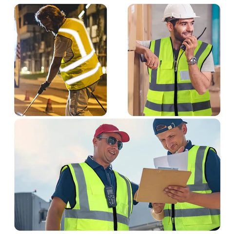 Image of Top Shelf Custom Class 2 Safety Vest With Full Zipper And Deep Pockets High Visibility Reflective Workwear in use by workers.