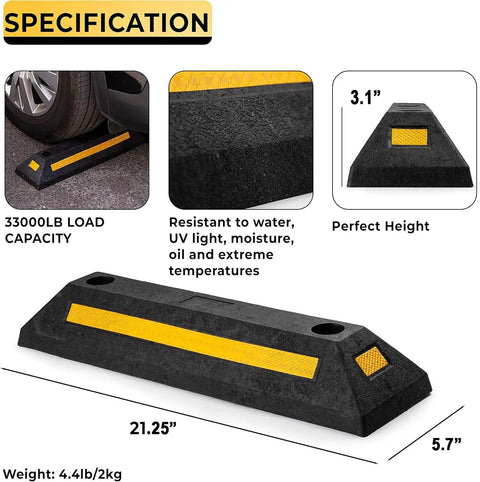 Heavy Duty Rubber Parking Guide Set For Home Garage Two Pack Tough Car Wheel Stopper With Reflective Yellow Tape