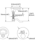 Diagram of Boat Cam Latch 316 Stainless Steel Flush Mount Hatch showing dimensions for marine deck or door installation