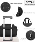 Underseat Carry On Duffle Bag 20L for plane travel, gym, and weekend getaway showcasing features and black color on suitcase handle.