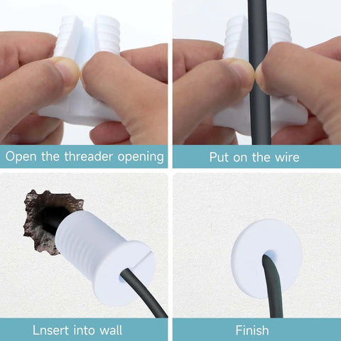 Installing Six Pack 1 Inch Wall Hole Cable Grommet Kit for Satellite Internet Cables, white silicone guide through wall