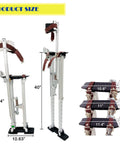 Aluminum Drywall Stilts 24 To 40 Inch Height Adjustable Tool Stilts with size details and reinforced foot straps visible