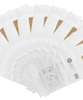 Commercial Vacuum Cleaner Bags For HushTone Upright Vacuums Pack Of 10 White Standard Filtration displayed in a fan shape