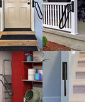 Heavy Duty Wall Mount Handrail U Shaped Curve For Outdoor Steps Indoor Stairs Solid Stainless Steel Grab Bar Matte Black on steps and wall.