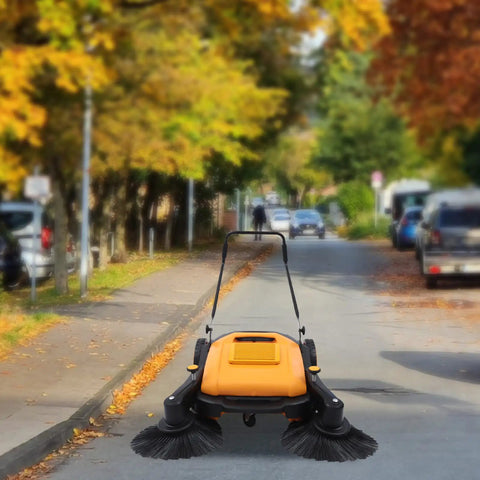 41 Inch Industrial Hand Push Floor Sweeper With Large 14 5 Gallon Trash Bin For Commercial Use Outdoor Walkway And Yard Cleaning Tool Adjustable Handle And Five Speed Settings