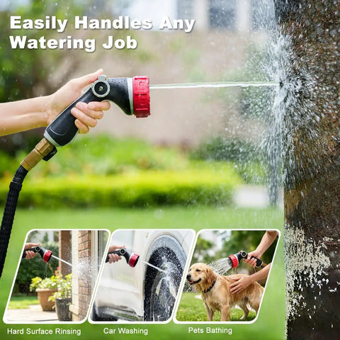 Heavy Duty Metal Hose Nozzle With Thumb Control, 7 Spray Patterns And 3 Adjustable Jet Modes used for various outdoor tasks