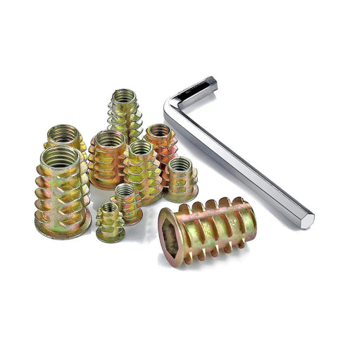 200 Pcs Zinc Alloy Threaded Nut Inserts Kit For Wood Furniture Nine Sizes M4 M5 M6 M8 M10 With Hex Socket Drive Bolt Fasteners