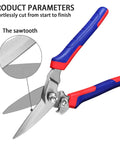 Heavy Duty Industrial Scissors For Home And Workshop Use, Aviation Tin Snips For Cutting Thin Metal Sheets, Fine Wires, 8 Inch Blue Handle